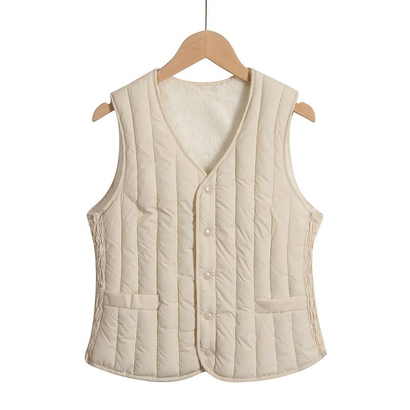 Autumn and Winter Middle-aged Mothers Plus Velvet Warm Cotton  Vest Ladies Vest Lamb Fleece Waistcoat Short