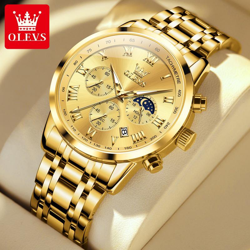 Wielofunkcyjny zegarek męski Oulishi: Luminous Calendar, Waterproof, Steel Band, Three-Eye, Six-Hand.