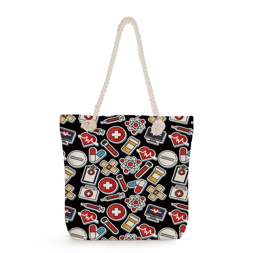 Multifunctional  Nurses Series Printed Thick Rope Shoulder Beach Bag 7589 CLE