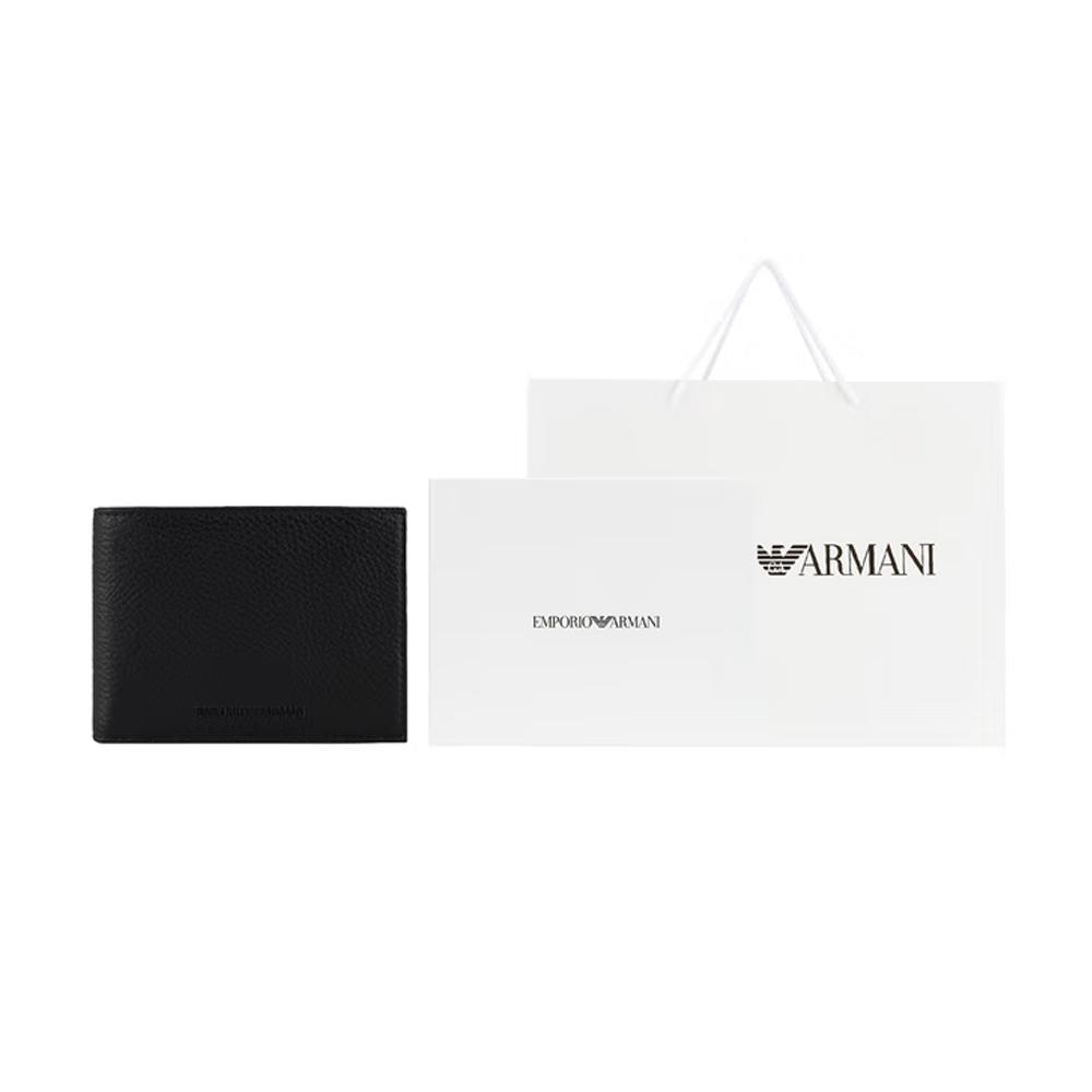 Emporio Armani Solid Color Double Fold Design Short Leather Wallet Men wallet Black Y4R166-Y068E-80001