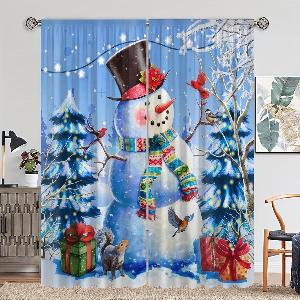 

2pc Christmas Snowman Curtains with Snowman Bird Gifts Top Hat - For Living Room Bedroom or Den - Machine Washable Polyester 100*130 Grommet Top 1pcs