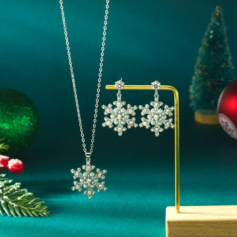 Rhinestone Xmas Dangle Earrings Zinc Zinc Zinc Alloy Snowflake Necklace Unique Christmas Jewelry Set  Girl