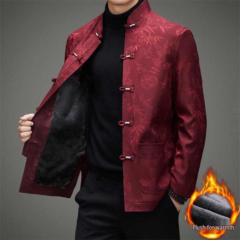 Men s Winter Retro Chinese-Style Velvet Tang Suit Jacket XXXL