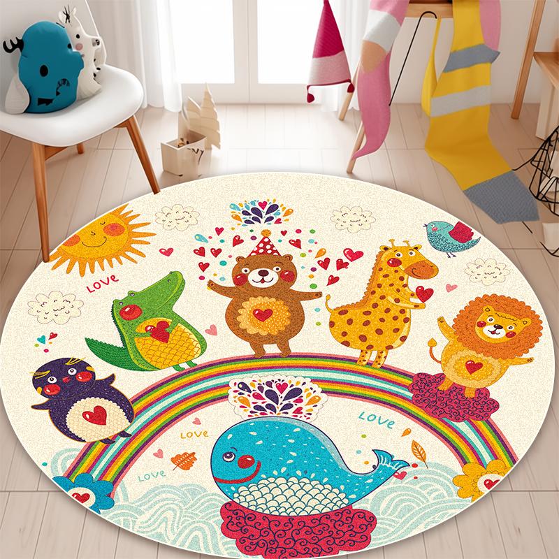 Cute Cartoon Pattern Round Carpet Living Room Decoration Sofa Area Non-slip Washable Rug Children Bedroom Decor Soft Floor Mat