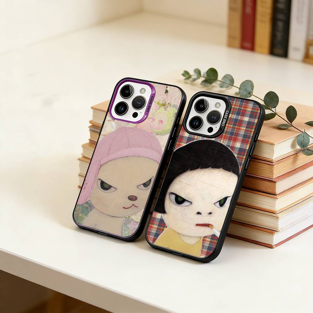 Art Toy Y-Yoshitomo -N-Nara Phone Case For iPhone 17,16,15,14,13,12,11 Plus,Pro Max,XS,Colored Silver Plated Inside Cover