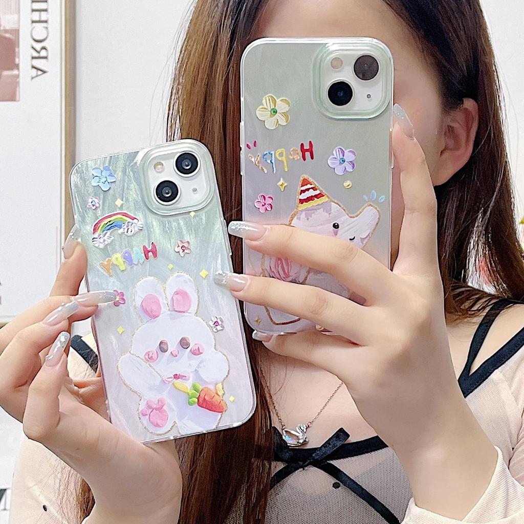Etui silikonowe Laser Elephant Bunny do Xiaomi Redmi Note 12 11 Samsung A54 A24 A14 Oppo A78 A58 A38 Tecno Spark 10 Funda malowane etui miękkie etui TPU