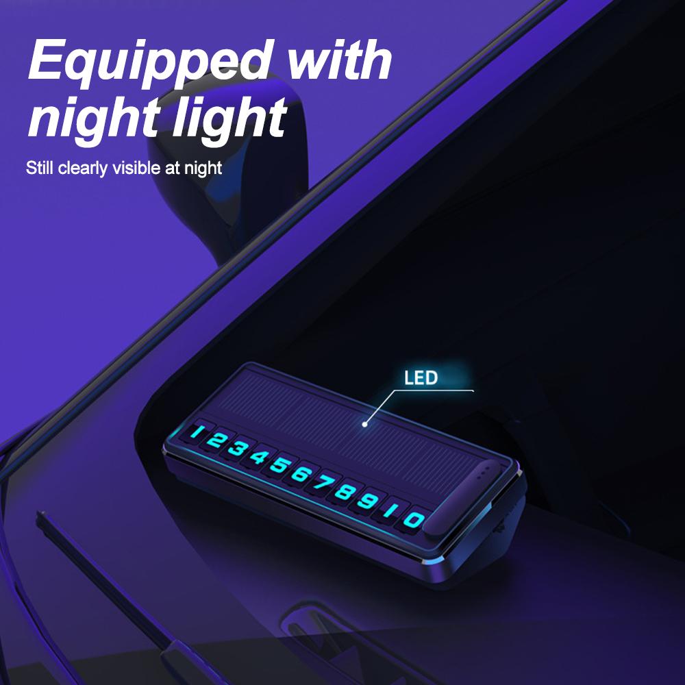 1Pc Solar Car Phone Number Plate Led Lighting Temporary Parking Card Hidden Plates Car Park Stop Multiple Number Parking Gadgets