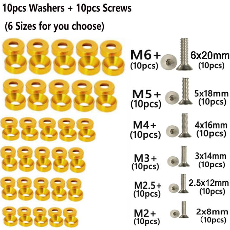10pcs Car Modified Hex Fasteners Fender Washer Bumper Engine Concave Screws Aluminum Fender Washers and M2-M6 Bolt for Honda
