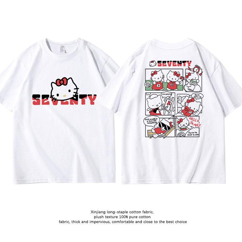 

2026 Summer Kitty Cat Pattern Printed Outdoor Style Pure Cotton ShortSleeved Womens TShirt Comfortable Top S