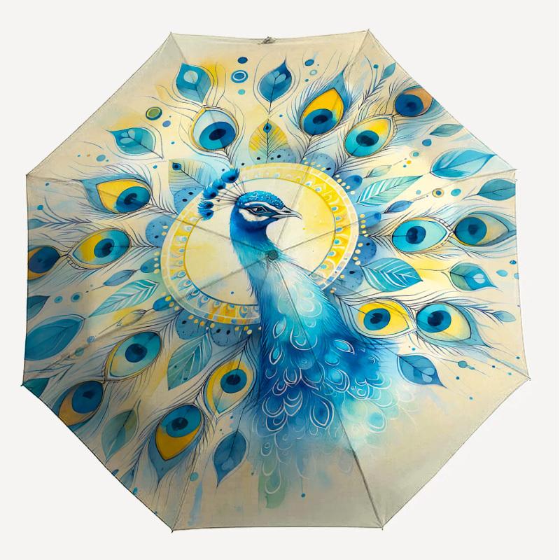 1PC Peacock Feathers Automatic Open/Close Umbrella Compact Folding Umbrella with 8-Rib Shaft lightweight esign, Highquality Fabric1132A