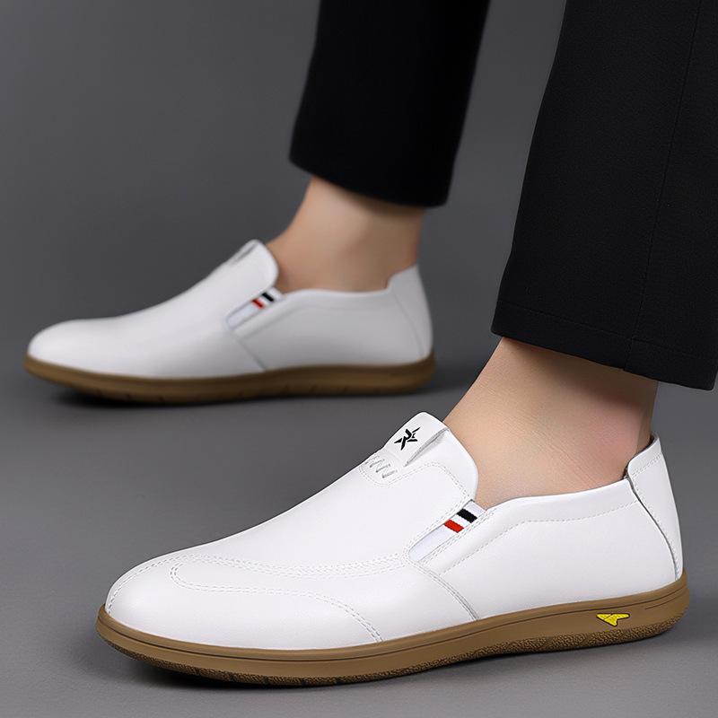 Men's Shoes Spring New Breathable White One-pedal Doudou Shoes Men's Casual Leather Shoes Leather Soft-soled Non-slip Shoes
