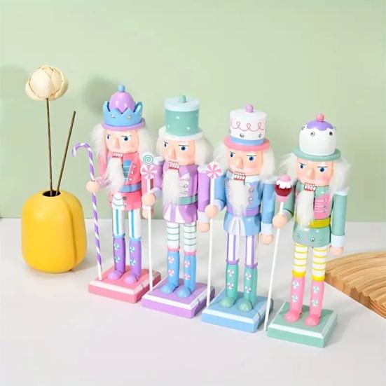 25CM Christmas Wooden Nutcracker Figurine Cartoon Soldier Figure Statue Sculpture Festival Holiday Party Ornament Decoration