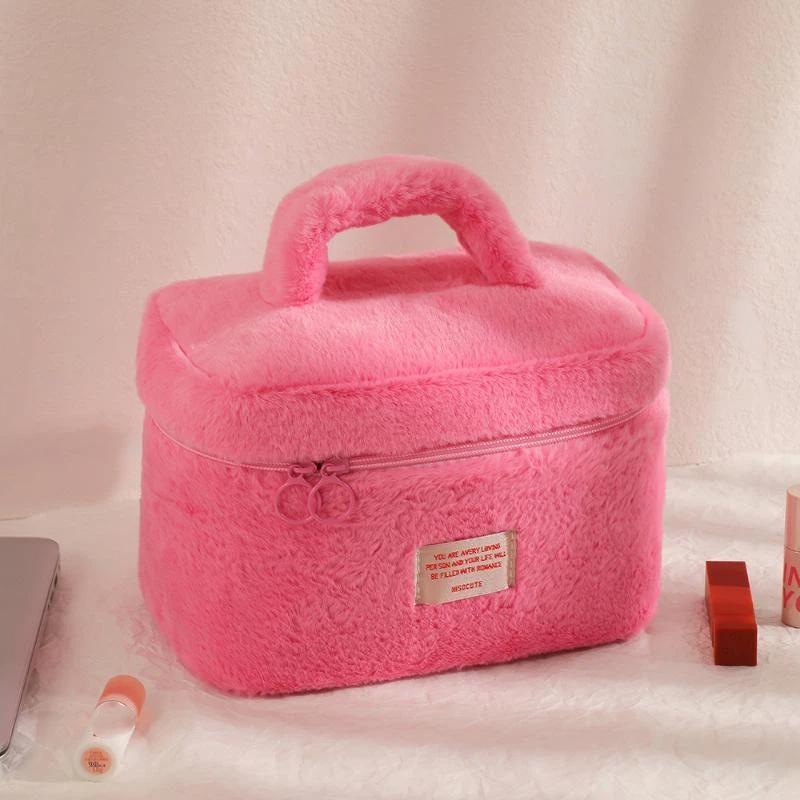 Soft Plush Large Capacity Makeup Bags For Women Daily Cosmetics Organizer Simple Style Tote Travel Toiletry Bag