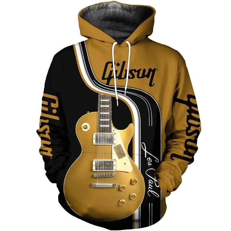 Felpa con Cappuccio Stampata Chitarra Stampa 3D Moda Felpa Quotidiana Strumento Musicale Felpe Hip Hop Uomo Donna