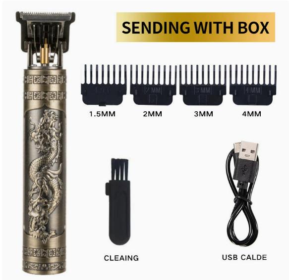 Vintage T9 Electric Hair Clipper Professional Men's Rechargeable Barber Trimmer for Men Dragon Buddha Design