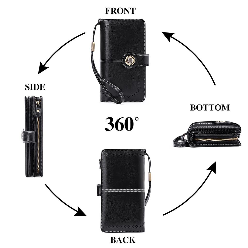 SENDEFN Women's Long Wallet, Large Capacity, with Coin Purse, Comfortable to the Touch, RFID & Magnetic Skimming Protection, Genuine Leather Long