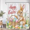 Funny Bunny Easter Shower Curtains Butterfly Watercolour Floral Rabbit Eggs Rustic Fabric Home Bathroom Curtain Decor With Hooks