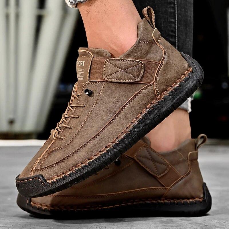 Äkta Läder Herr Casual Skor Andningsbara Sneakers Mode Brittisk Stil Loafers Herr Designer Båtskor