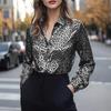 Womens Satin Print Long Sleeve Shirt Leopard Elegant Office Blouse