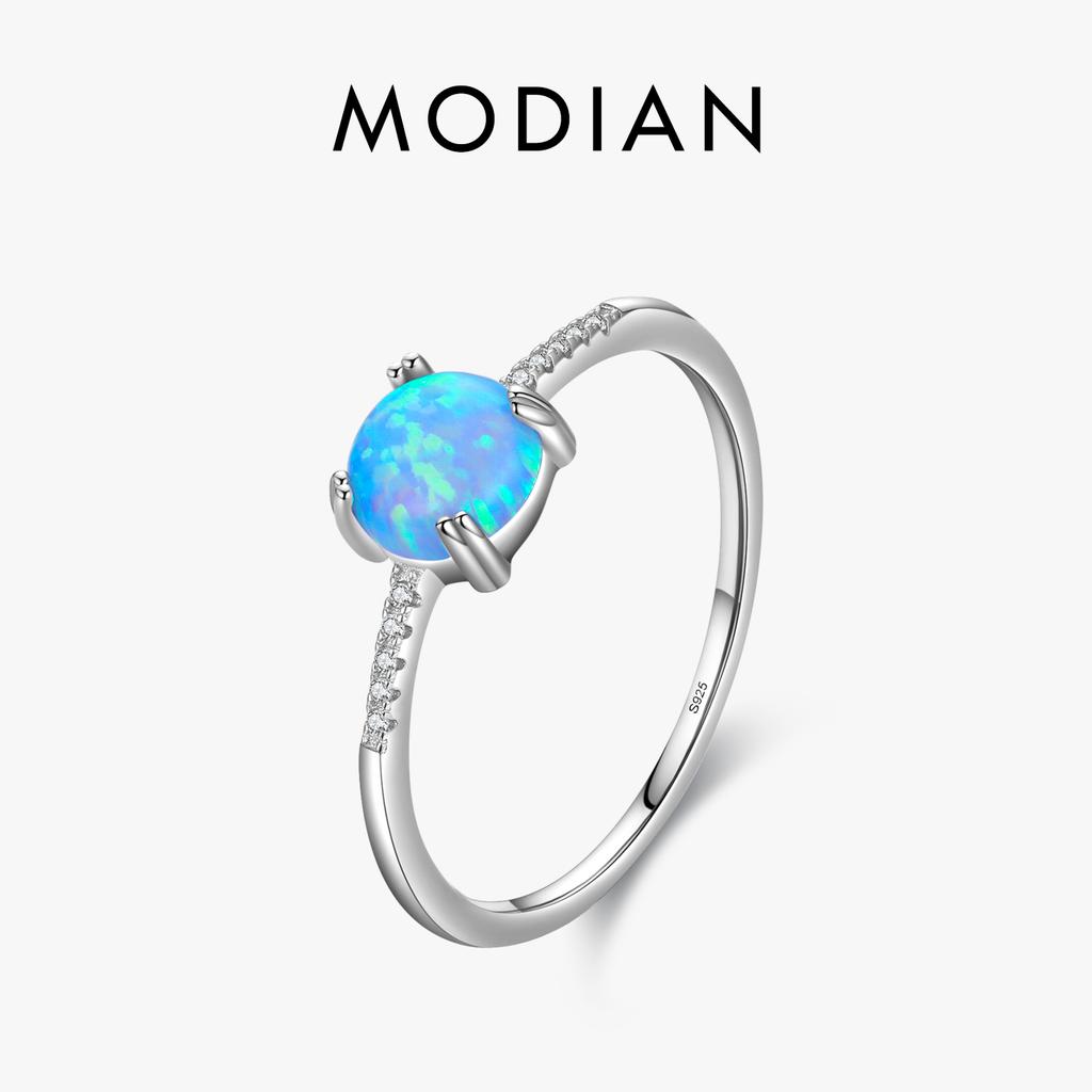 Real 925 Sterling Silver Round Exquisite Charm Sparkling Opal Finger Ring Fashion Female Jewelry For Women Accessories
