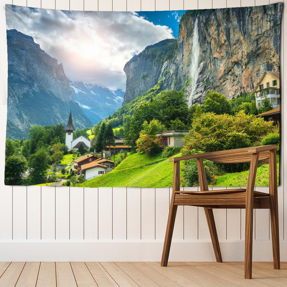 Hilltop House Wandteppich, Wandbehang, Naturlandschaft, Hippie, Bohemian, Ästhetik, Zimmer, Wohnzimmer, Heimdekoration