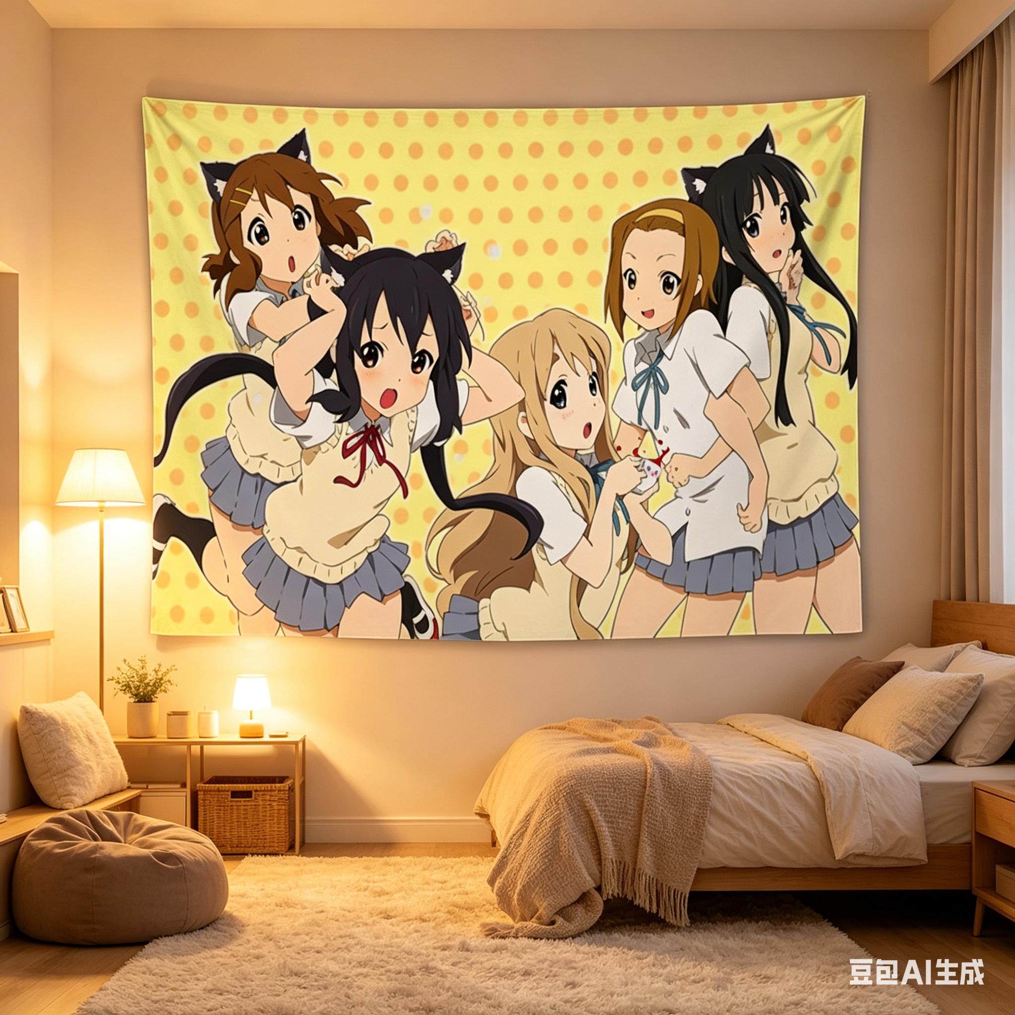 Jmg Household Supplies Unisex K-On! Neko Girls Tapestry Cute Anime Cat Ears School Uniform Print Wall Hanging For Teen Bedroom Dorm Decor