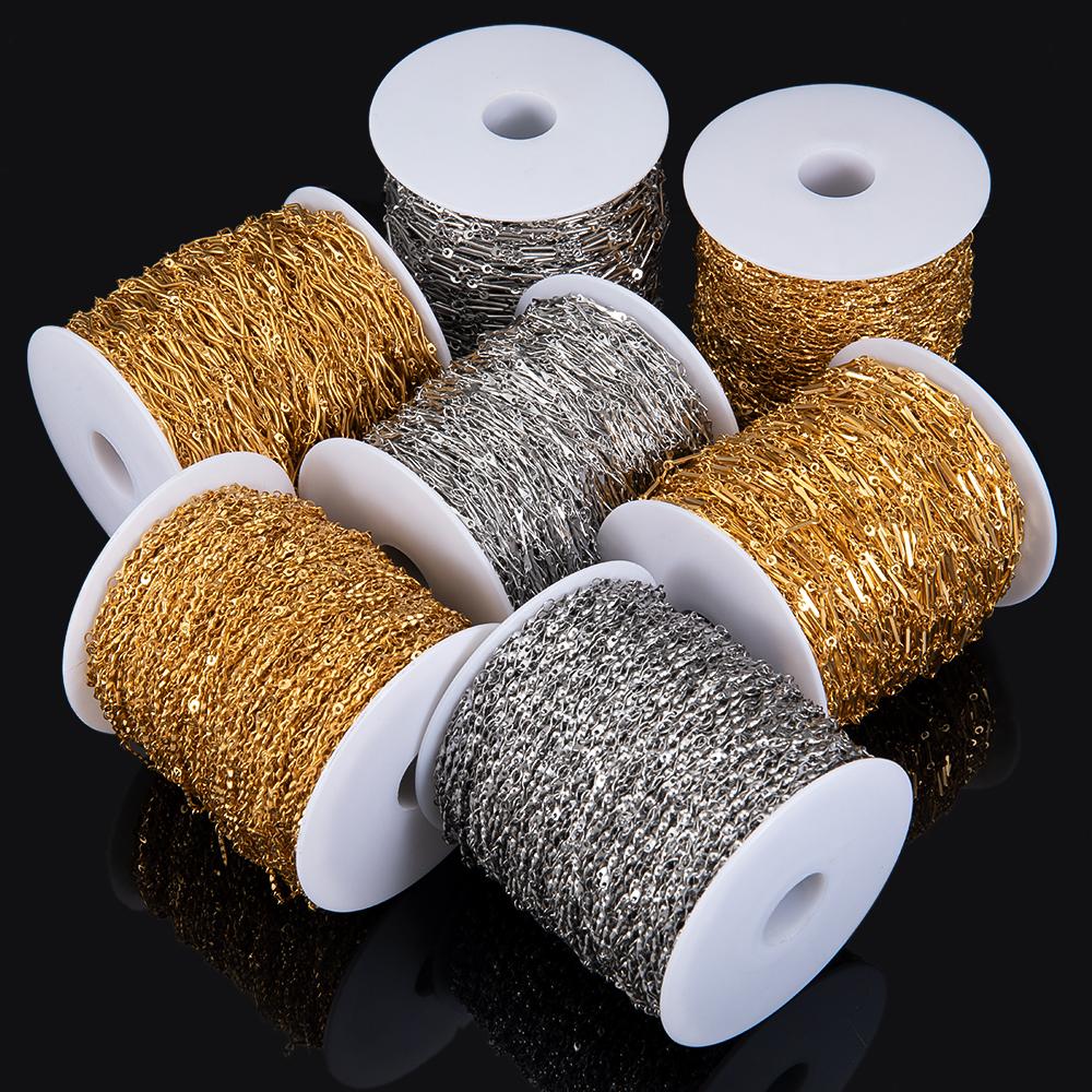No Fade 1Meter Stainless Steel Gold & Silver Color Twist Stick Link Chain Bulk Chains for DIY Necklace Bracelet Jewelry Making