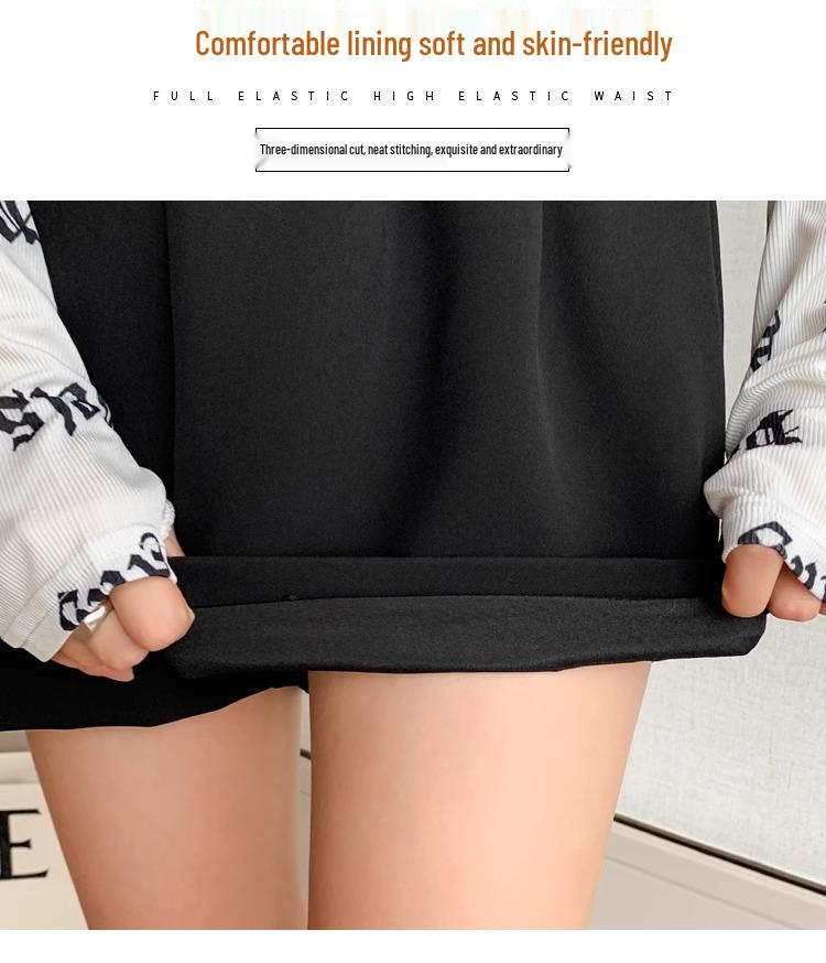 Women's Black Woolen High-Waist Wide-Leg Shorts - Petite Slim Fit Casual Suit for Spring