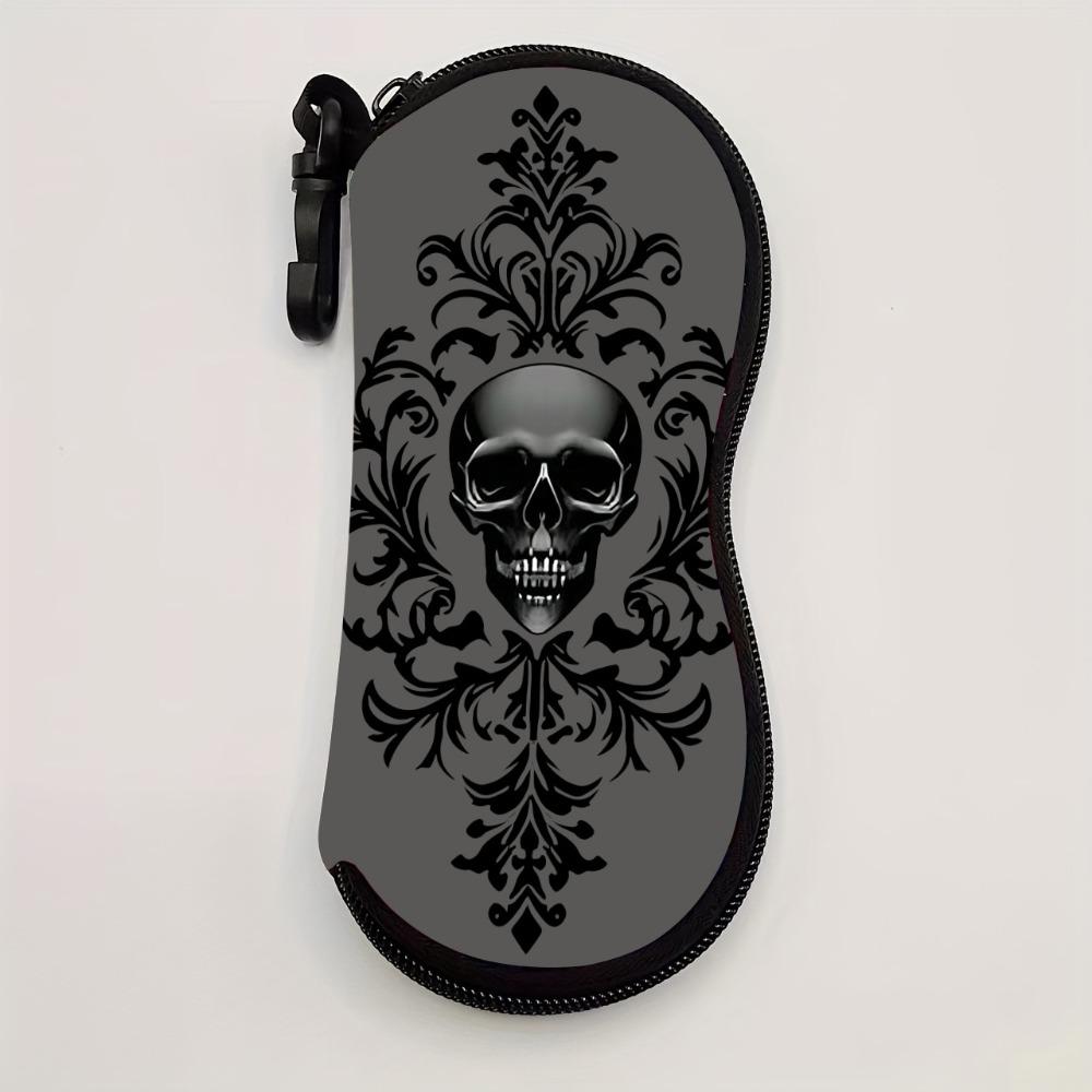 

Hanging Flower Print Eyeglass Case Lips Print Leather Sunglasses Storage Bag Water-resistant with Hook Reading Glass Pouch Women