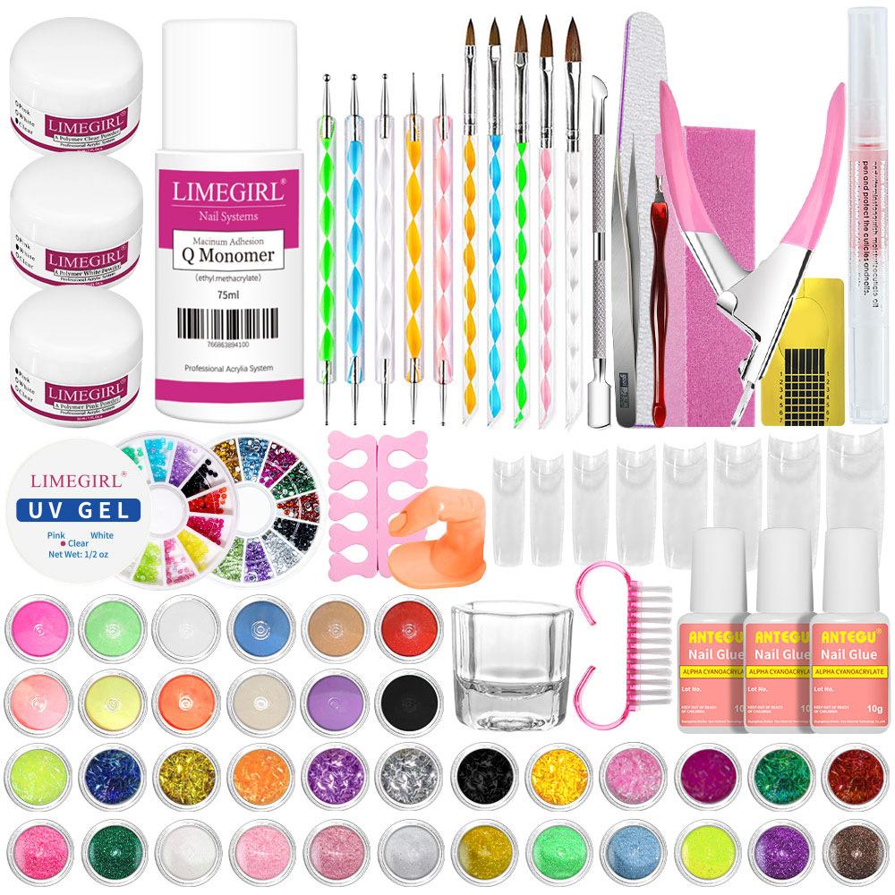 Kit Polvere per Unghie Acriliche con Monomero Liquido, Decorazioni Glitter per Nail Art, Set Completo di Strumenti per Manicure per Principianti e Professionisti