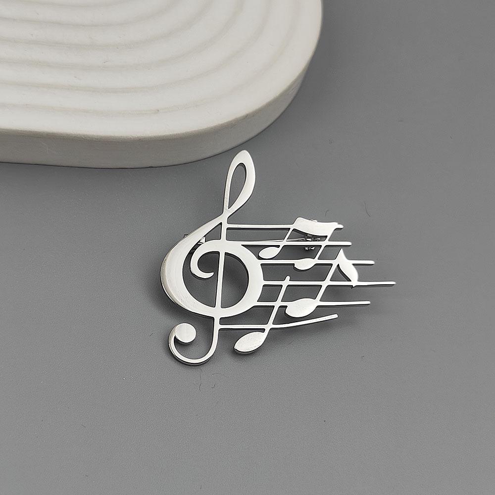 Hollow Stainless Steel Music Note Brooch - Elegant Shirt Accessory In Stock