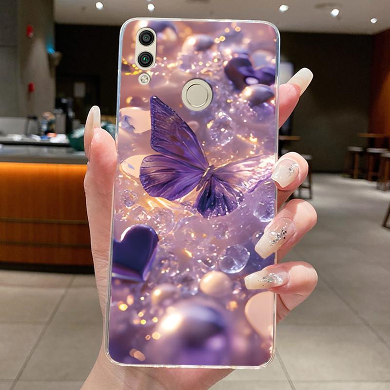 For Huawei Honor 8C Case BKK-LX2 BKK-LX1 BKK-L21 Back Cover Clear Luxury Butterfly Fashion Flowers Soft TPU Silicone Phone Case