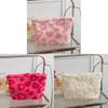Plush Heart Pattern Travel Makeup Bag With Zipper For Women And Gift Use