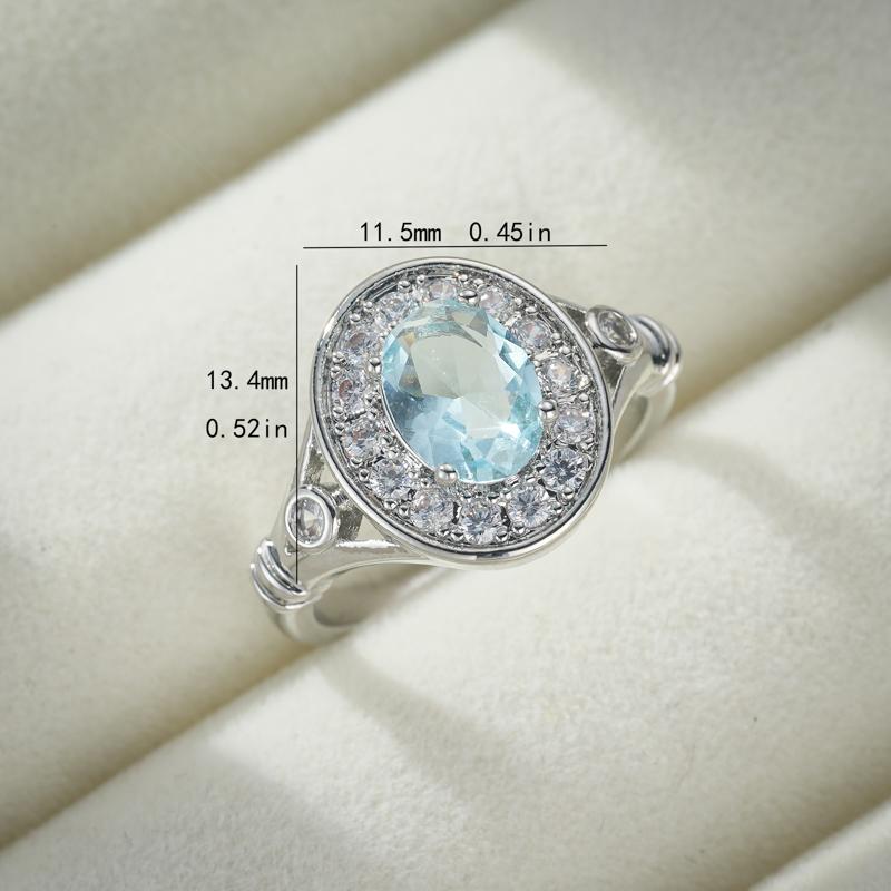 Romantic Round Shape Women Ring Brilliant CZ Sea Blue Stone Female Wedding Party Anniversary Birthday Gift Trendy Ring Jewelry