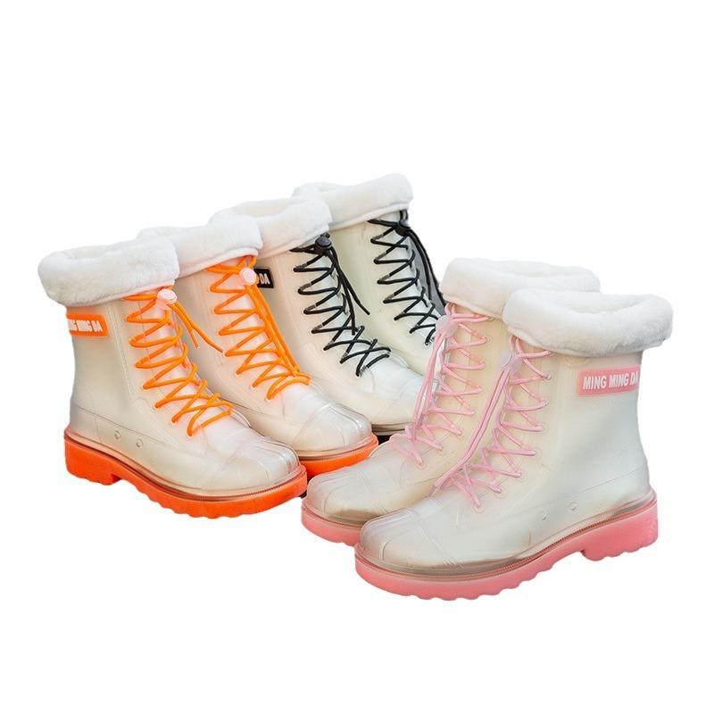 Fashion waterproof rain boots female adult medium rain boots transparent water shoes Martin boots snow boots locomotive boots