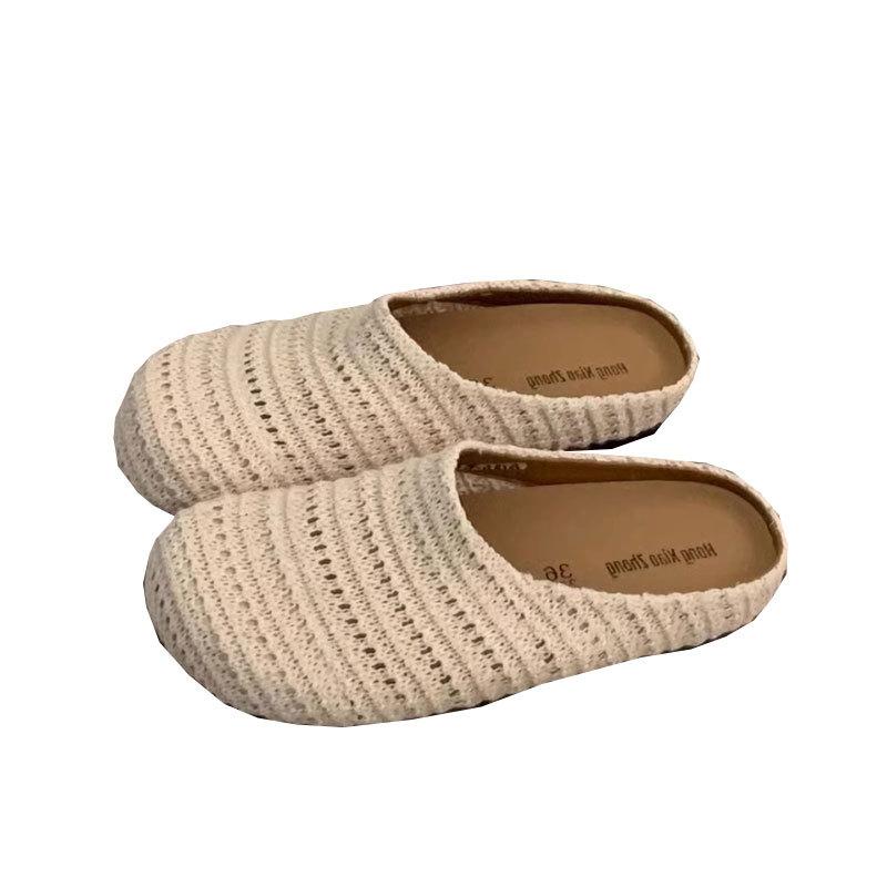 Fashion woven hollow breathable bag head half drag women's outer wear 2025 spring and summer new thick soft bottom cool slippers