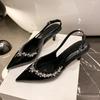 Feng Shui pure desire to drill thin heels sandals banquet pointed new daughter patent leather high heels 2025 autumn light luxury sexy