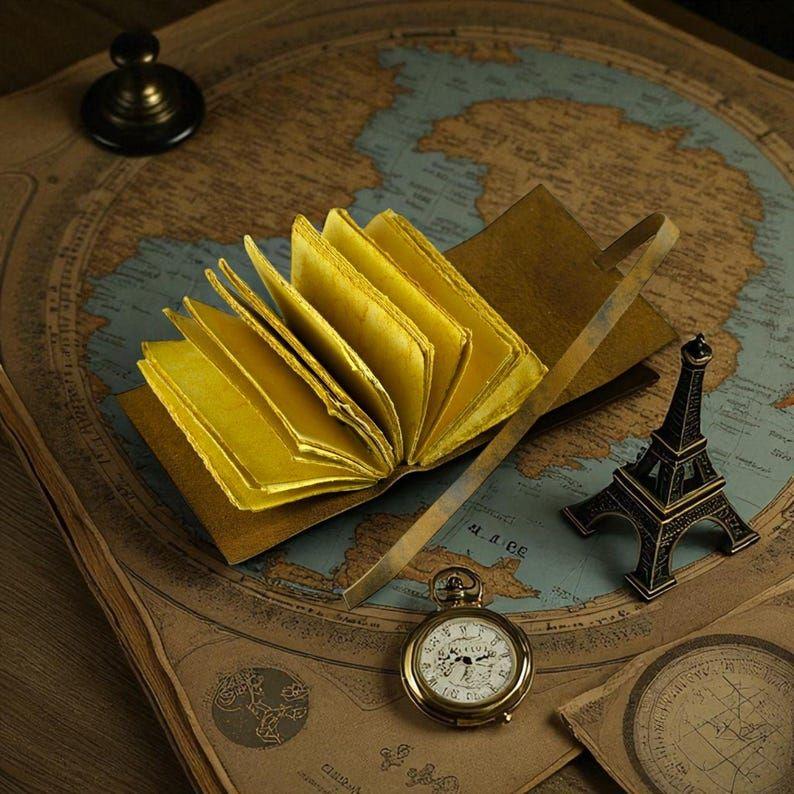 Vintage Leather Journal - Blank Spell Book of Travel Writing Notebook, Antique Deckle Paper