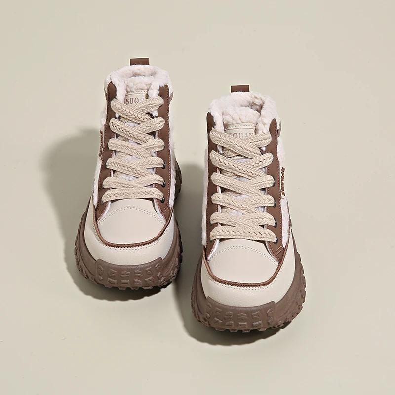Fashion Women Ankle Flats Platform Sneakers Winter 2025 Trend Lace Up Short Plush Warm Women Shoes Comfort Casual Outdoor Non Slip Boots