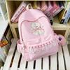 Kawaii Checkered Nylon Backpack with Fluffy Poodle Embroidery Sweet Style Women's School & Daily Bag