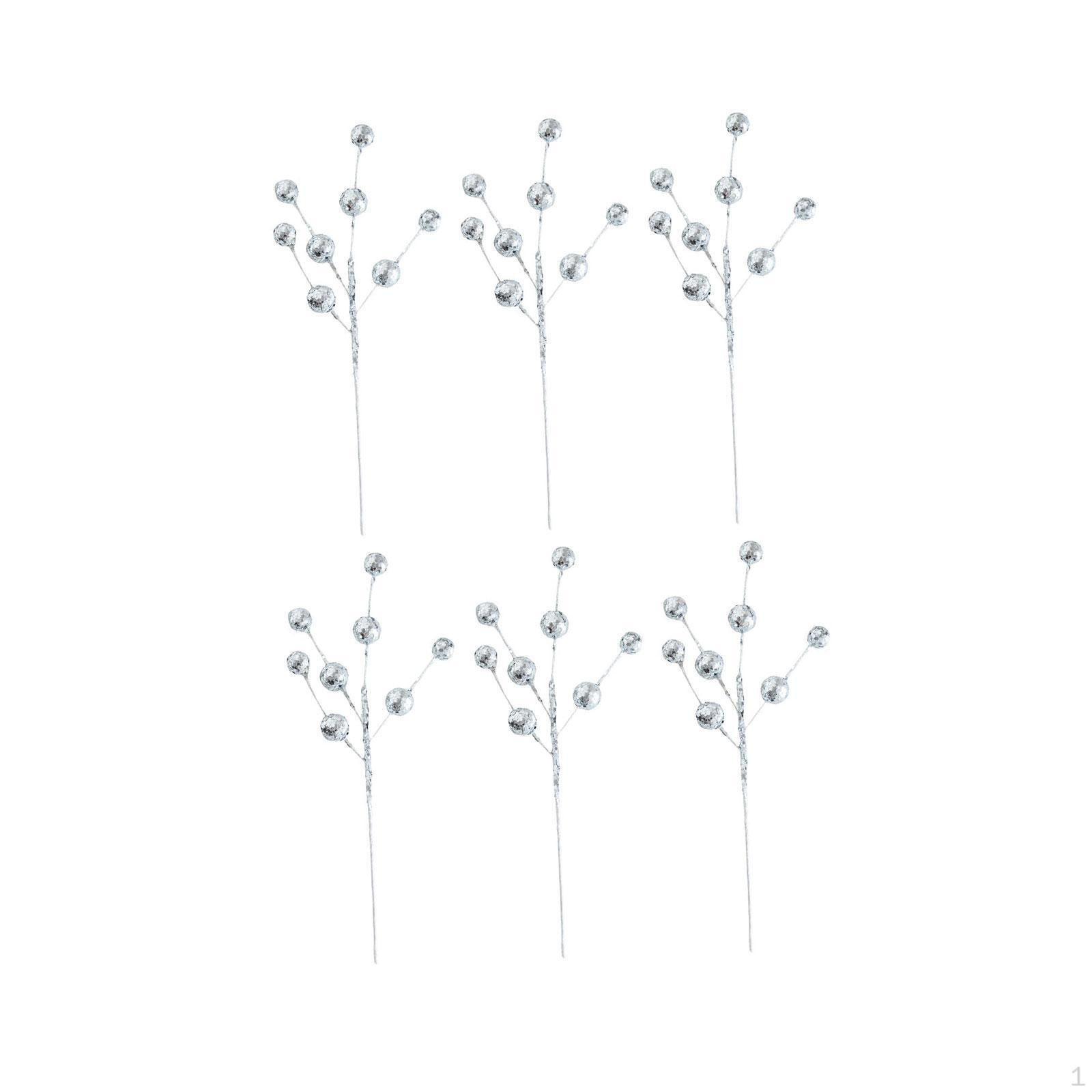 

6 шт. Искусственные ягоды падуба, Рождественские ягодные пики, Ветки, для праздников серебряный