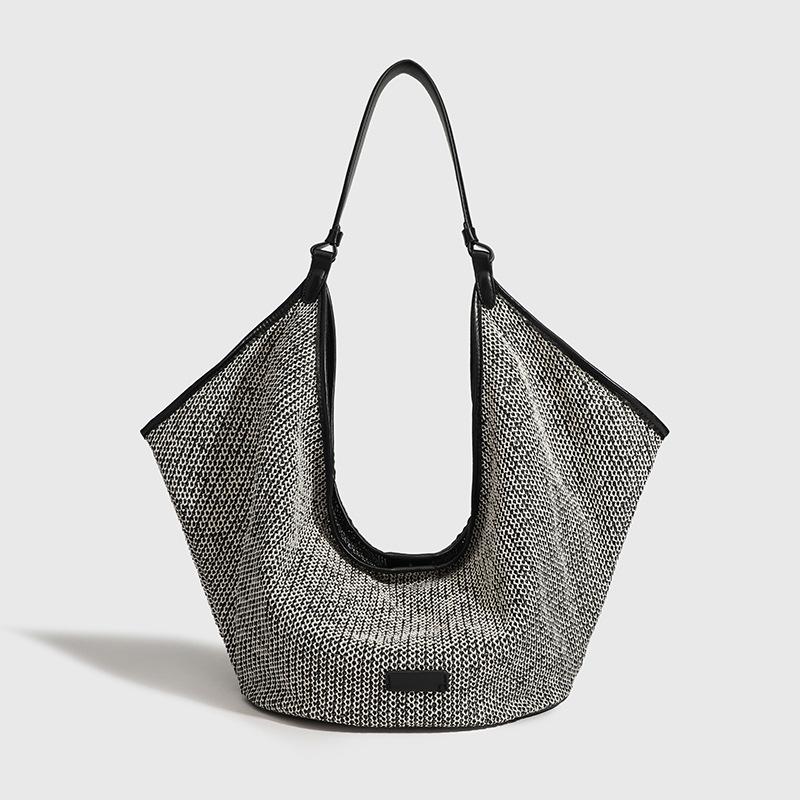 

Сумка-тоут женская, плетеная из травы, сумка на одно плечо через подмышку, сумка для поездок на работу, пляжная сумка для отпуска чёрный