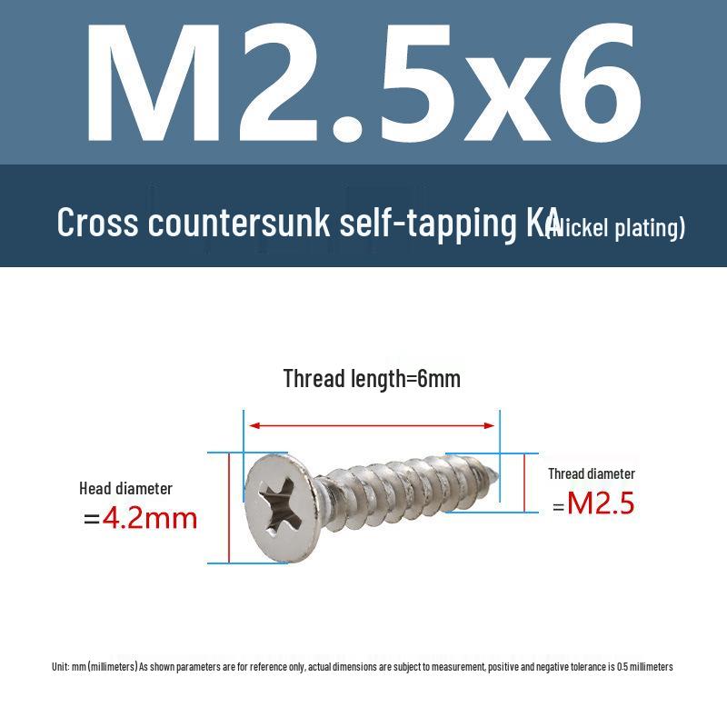 YiguYigu Nickel-Plated Phillips Flat Head Self-Tapping Screws M1-M5, Carbon Steel