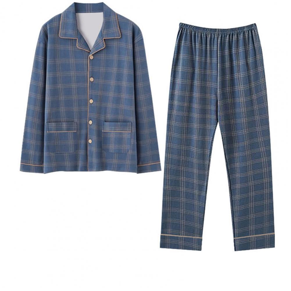 Home Wear Set Sleepwear Printed Family Loungewear Stylish Men's Spring/autumn Pajama Set with Lapel Collar Long Sleeves
