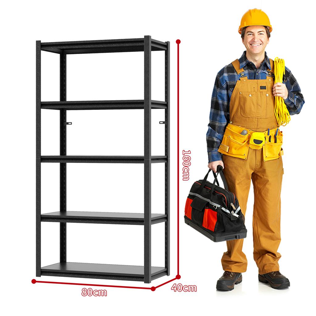 5-Tier Metal Shelf 650kg Load Capacity, Heavy-Duty Shelf Made of Steel, Height-Adjustable for Garage, Storage & Household, H160cm × B80cm × T40cm