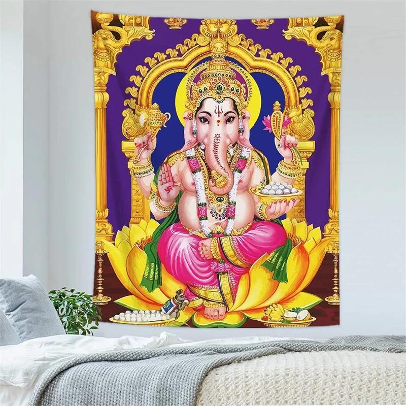 Indian God Shiva Wall Hanging Tapestry Wall Mounted Wall Cloth Gold Gacha Temple Elephant Wall Carpet Beach Yoga Mat Home Decor