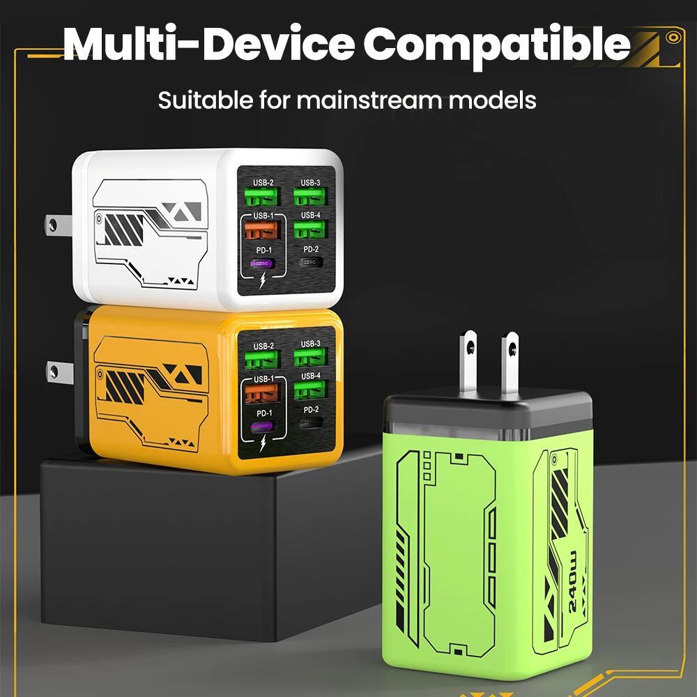 6-in-1 240W Schnellladegerät Mit 4 USB 2 PD-Anschlüssen Desktop-Ladegerät Schnellladeadapter Für Telefon Laptop