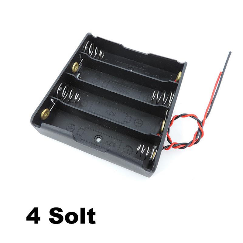 18650 Battery Storage Box Case DIY 1/2/3/4 Slot Way DIY Batteries Clip Holder Black Plastic Container with Wire Lead 2Pin Q1