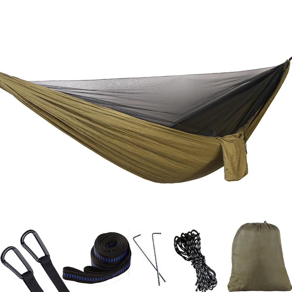 Army Green Mosquito-Proof Quick-Open Camping Hammock, Extended 290x140, Multi-Purpose Outdoor Net Hammock