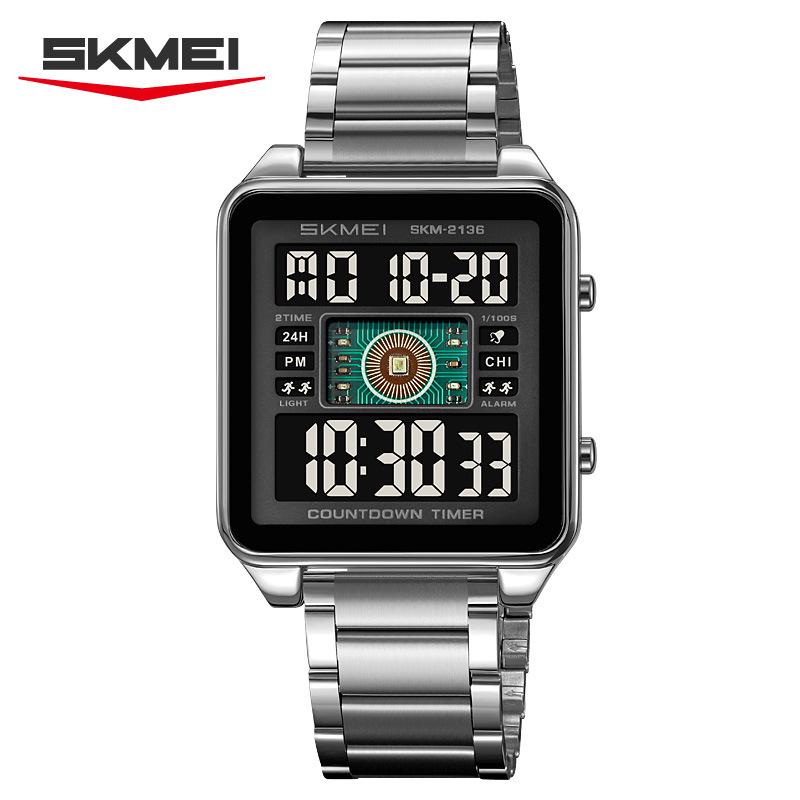 

Многофункциональные электронные часы с двойным временем Мужские квадратные электронные часы со стальным браслетом Часы